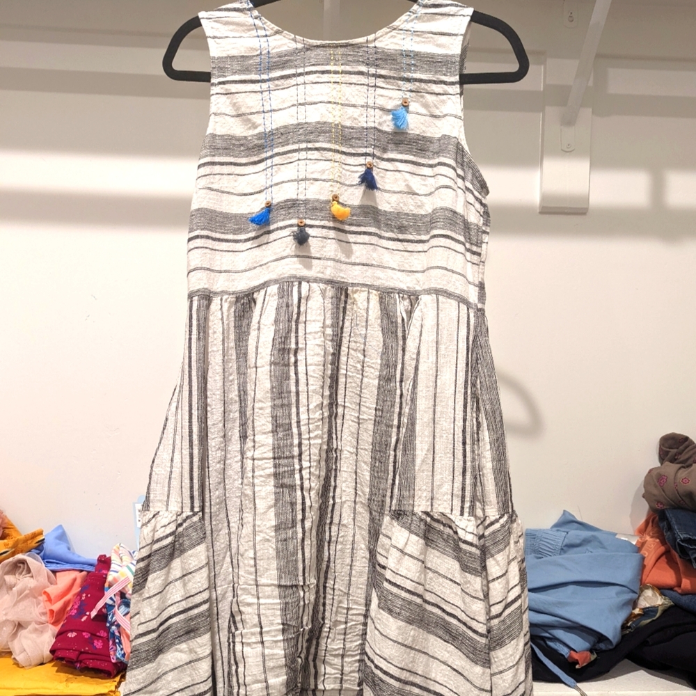 Indian Branded Asymmetrical Pure linen midi Dress with side pockets